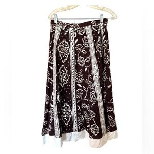 Coldwater Creek Vintage Flare paisley brown printed Pattern Midi Skirt Size S